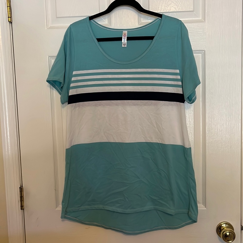 LuLaRoe tunic - Teal blue/navy/white stripe - xl